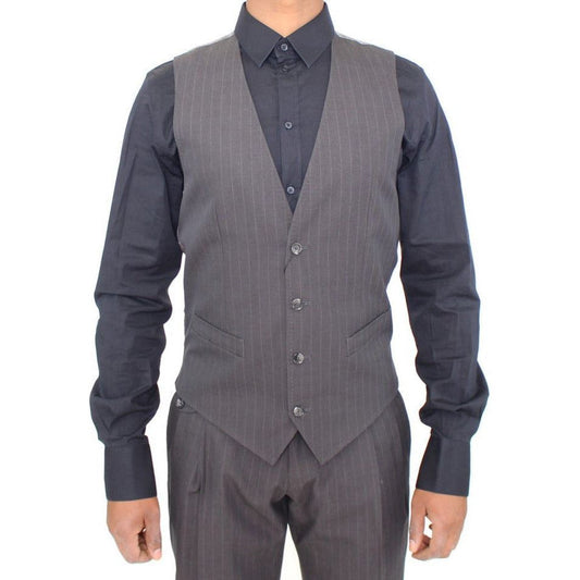 Dolce & Gabbana Elegant Gray Striped Dress Vest gray-striped-formal-dress-vest