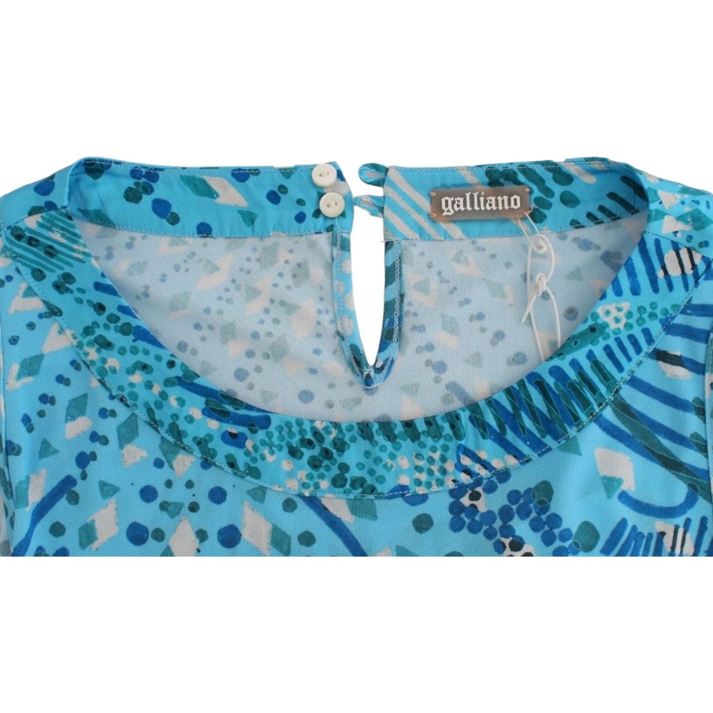 John Galliano Elegant Sleeveless Silk-Detailed Top blue-printed-tank-top