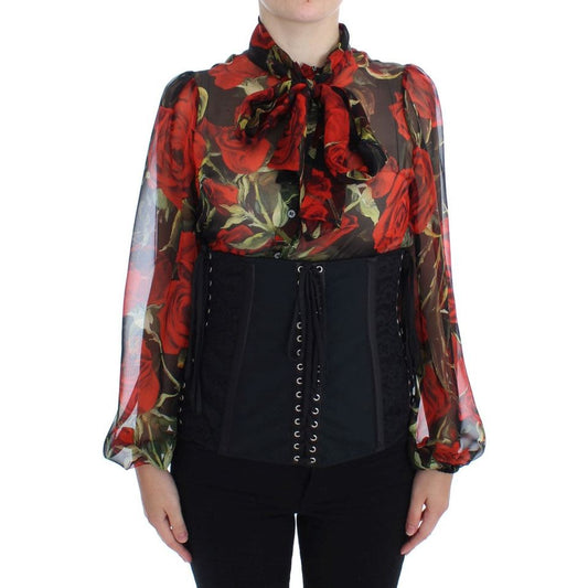 Dolce & Gabbana Elegant Black Floral Brocade Corset Belt black-stretch-corset-waist-strap-belt