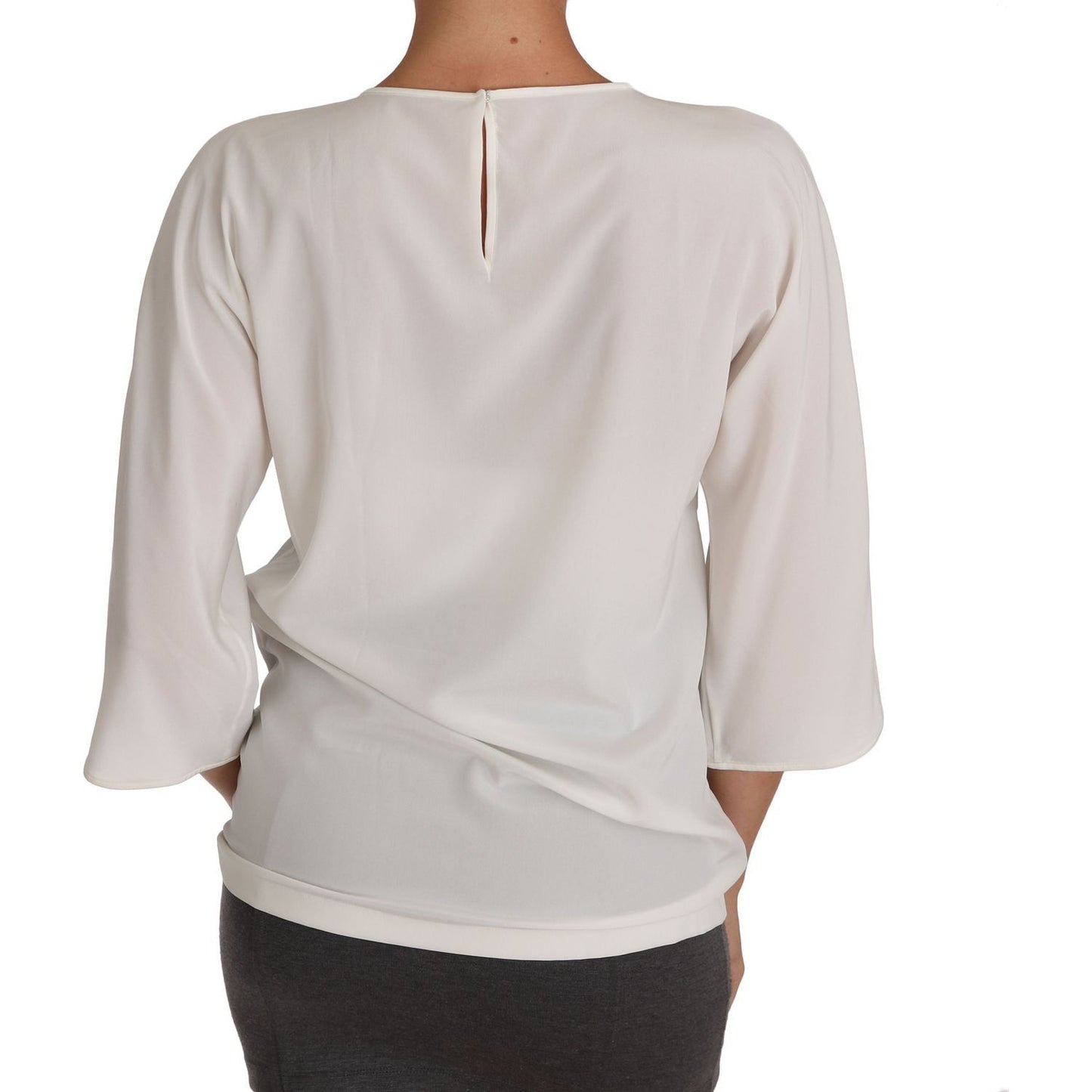 Dolce & Gabbana Elegant Silk Blend Crewneck Blouse white-silk-dgfamily-crystal-t-shirt