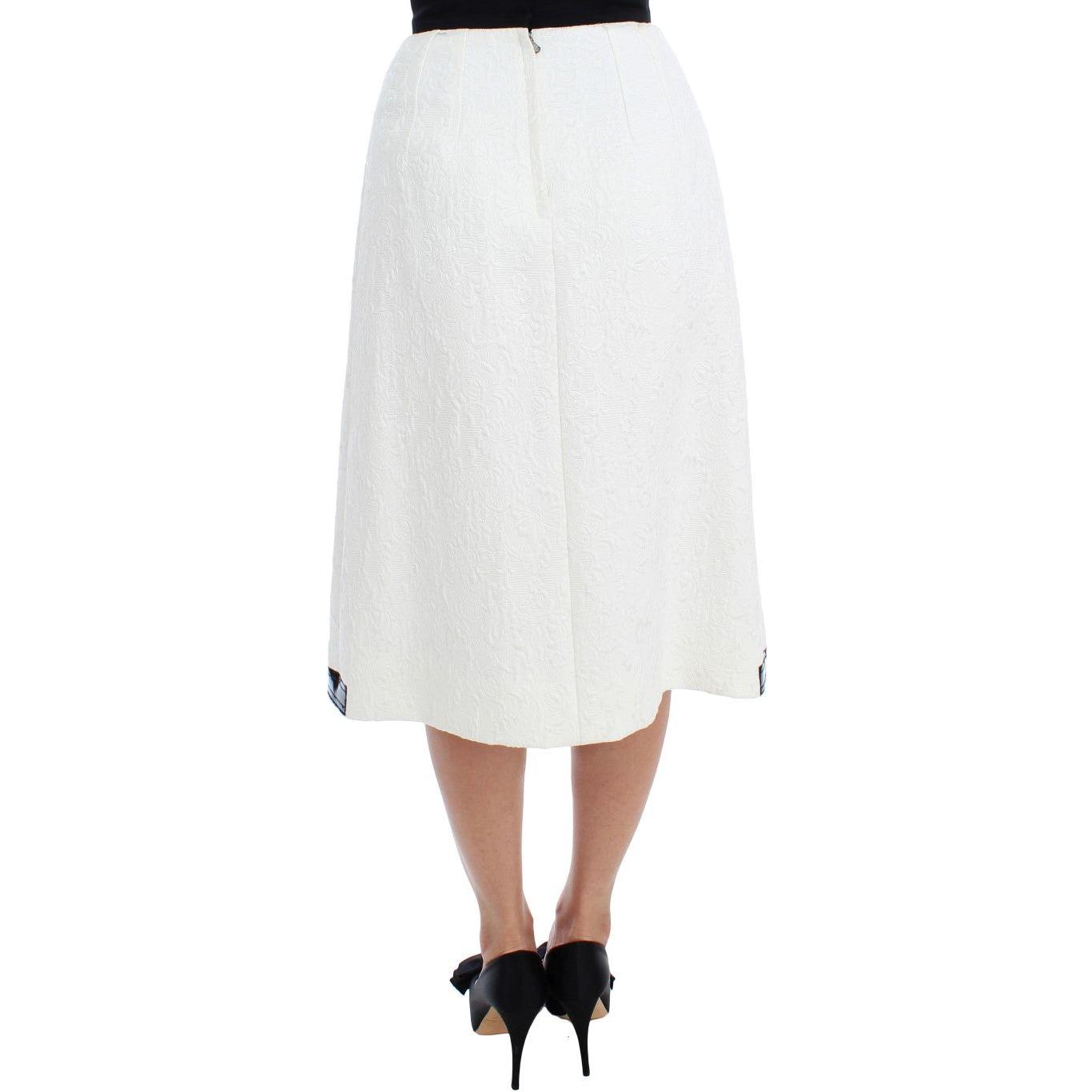 Dolce & Gabbana Elegant Floral Brocade High-Waist Skirt white-floral-brocade-family-tree-skirt