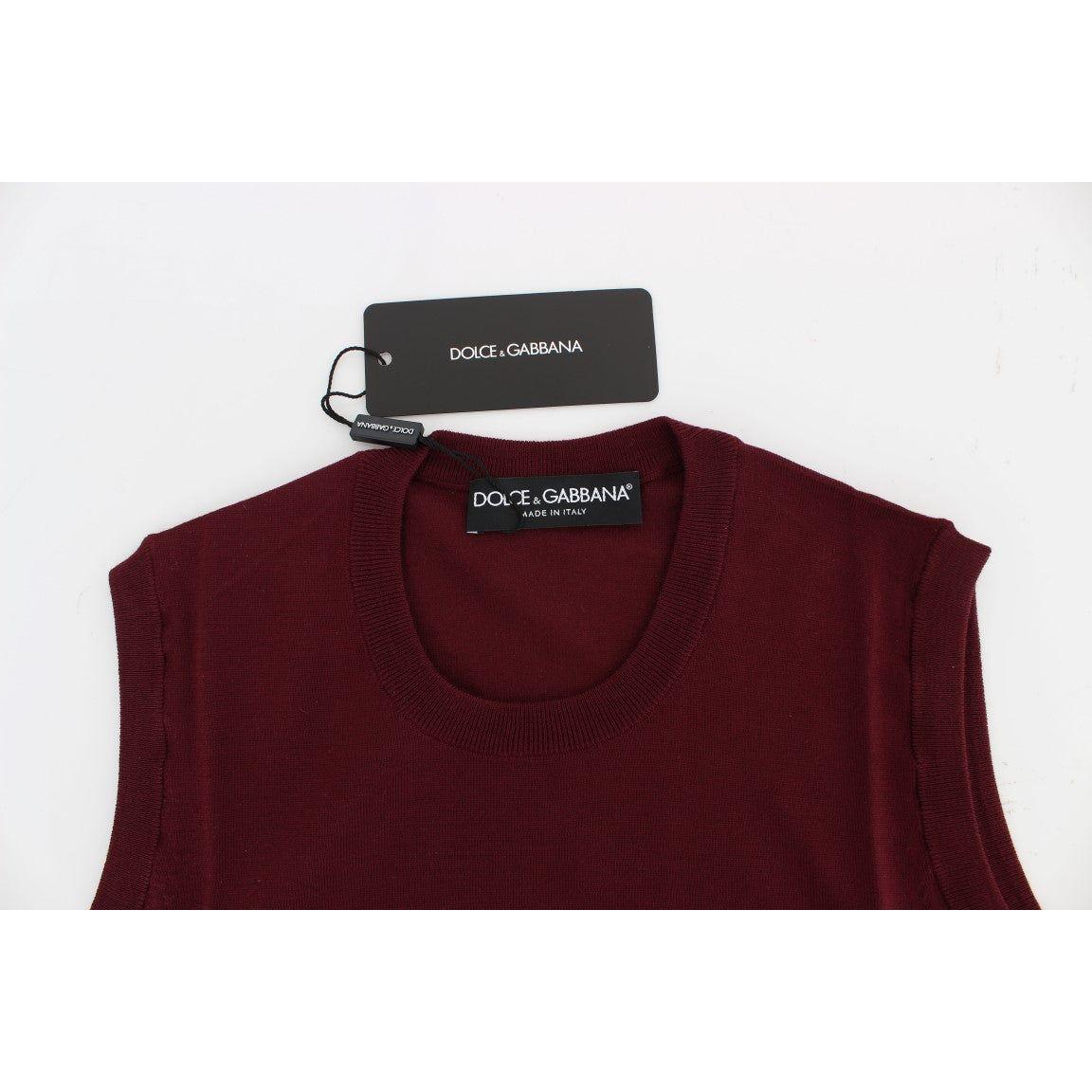 Dolce & Gabbana Elegant Red Wool Sleeveless Pullover Vest red-sleeveless-crewneck-vest-pullover