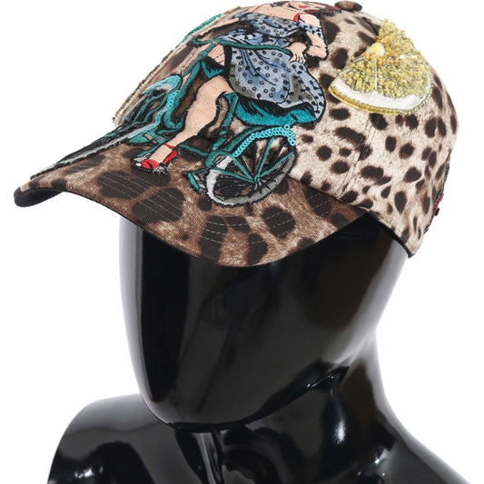 Dolce & Gabbana Elegant Sequined Leopard Baseball Cap Cap brown-leopard-sequin-sicily-applique-baseball-hat