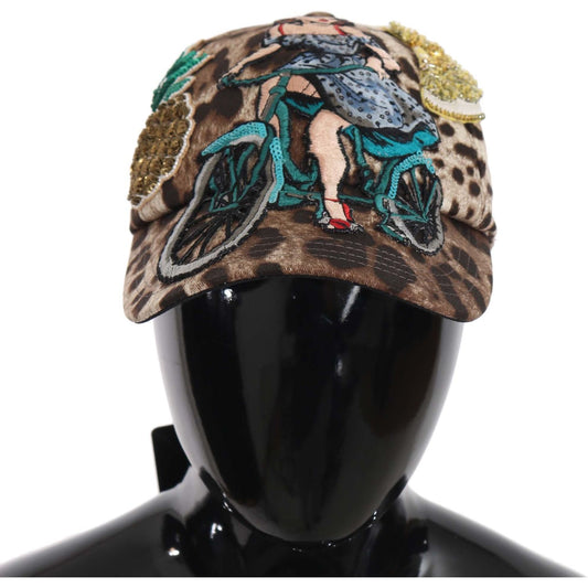 Dolce & Gabbana Elegant Sequined Leopard Baseball Cap Cap brown-leopard-sequin-sicily-applique-baseball-hat