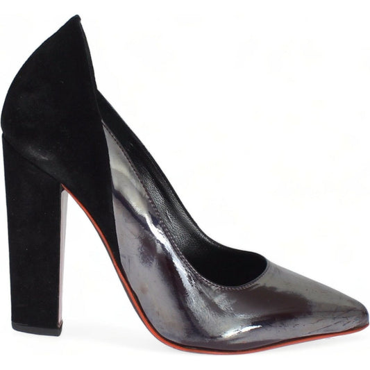 Cédric Charlier Chic Metallic Gray Leather Pumps gray-black-leather-suede-heels-pumps-shoes