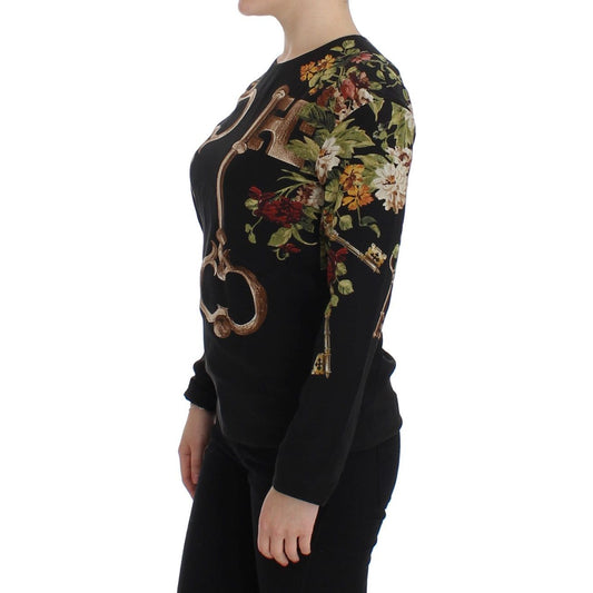 Dolce & Gabbana Elegant Medieval Print Silk Blouse black-key-floral-print-silk-blouse-top 62019-black-key-floral-print-silk-blouse-top-1.jpg