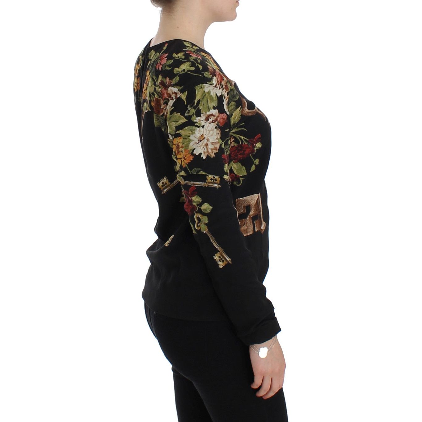 Dolce & Gabbana Elegant Medieval Print Silk Blouse black-key-floral-print-silk-blouse-top