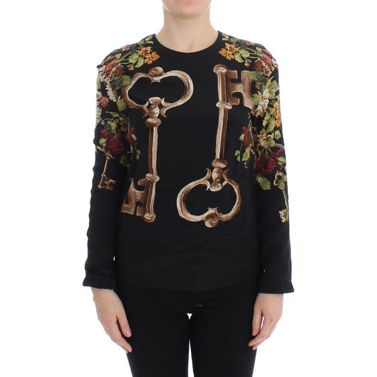 Dolce & Gabbana Elegant Medieval Print Silk Blouse black-key-floral-print-silk-blouse-top