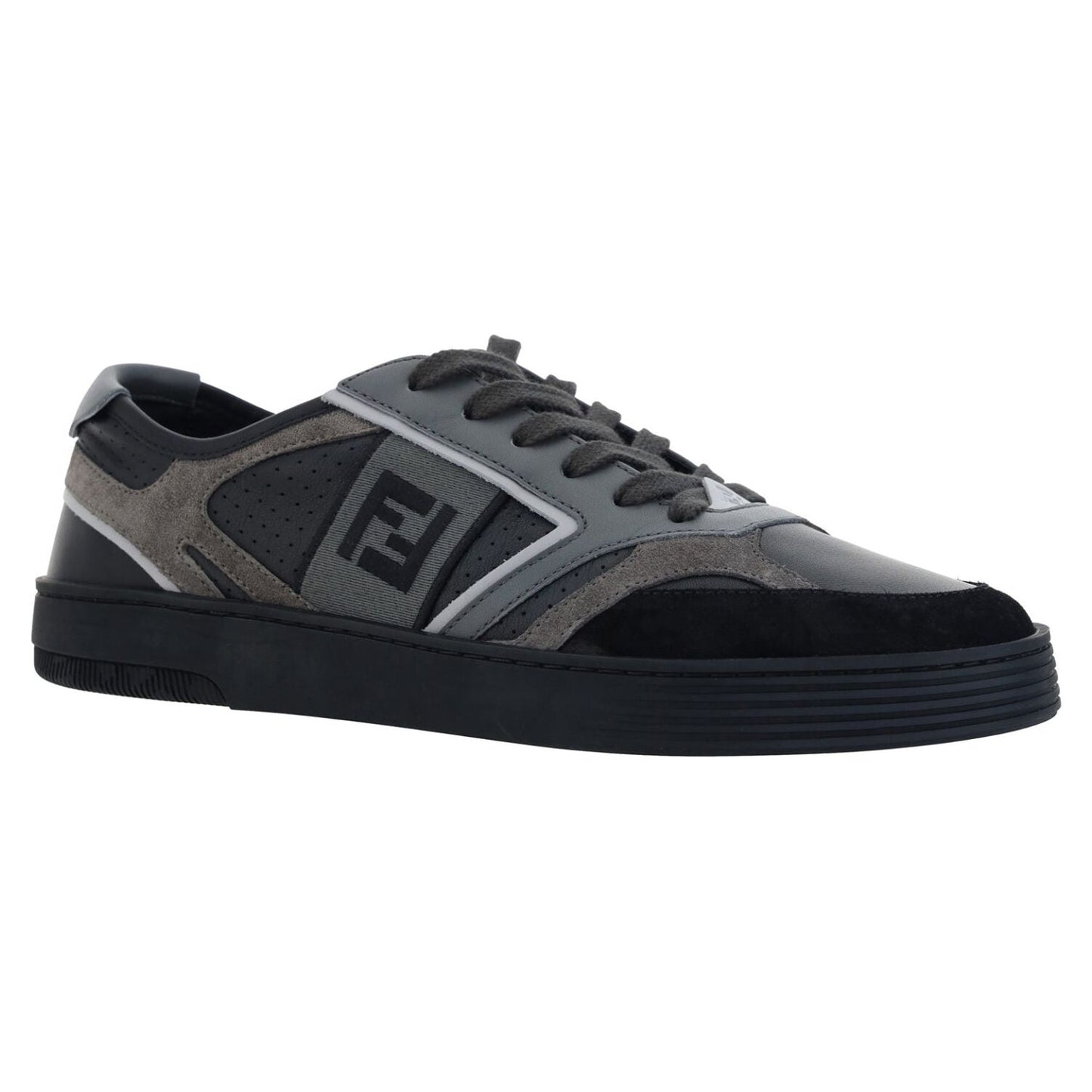 Fendi Elevate Your Steps with Sleek Monochrome Sneakers black-calf-leather-low-top-sneakers-1