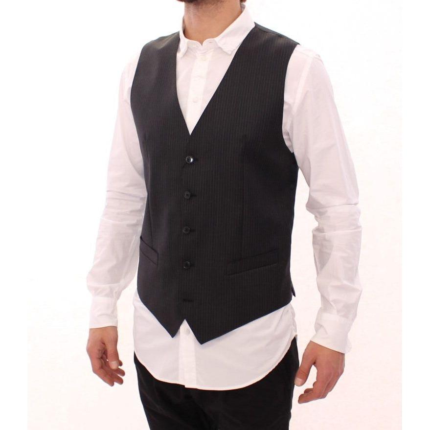 Dolce & Gabbana Elegant Gray Striped Dress Vest gray-striped-wool-single-breasted-vest-1 62677-gray-striped-wool-single-breasted-vest-5-1.jpg