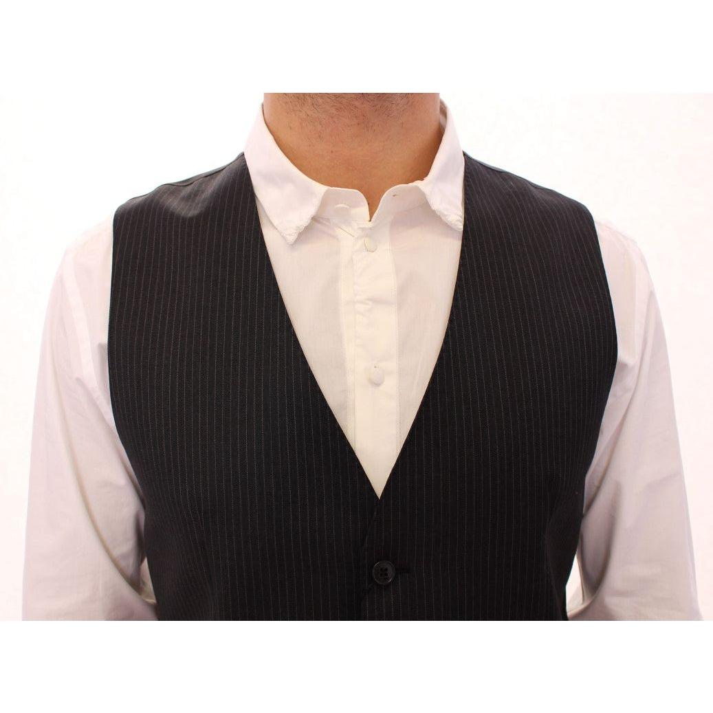 Dolce & Gabbana Elegant Gray Striped Dress Vest gray-striped-wool-single-breasted-vest-1 62677-gray-striped-wool-single-breasted-vest-5-3.jpg