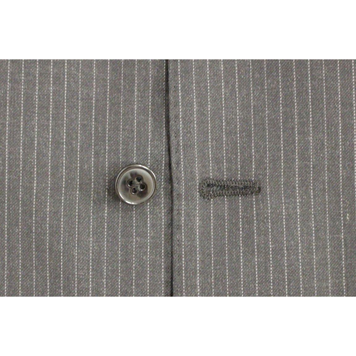 Dolce & Gabbana Elegant Gray Striped Dress Vest gray-striped-wool-single-breasted-vest-1 62677-gray-striped-wool-single-breasted-vest-5-4.jpg