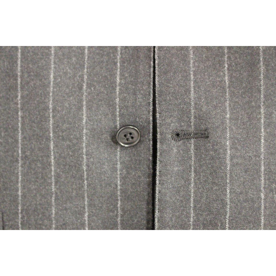 Dolce & Gabbana Sleek Gray Striped Wool Dress Vest gray-striped-wool-logo-vest