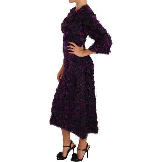 Dolce & Gabbana Elegant Fringe Sheath Dress in Purple & Black purple-fringe-midi-sheath-dress 635373-purple-fringe-midi-sheath-dress-1.jpg