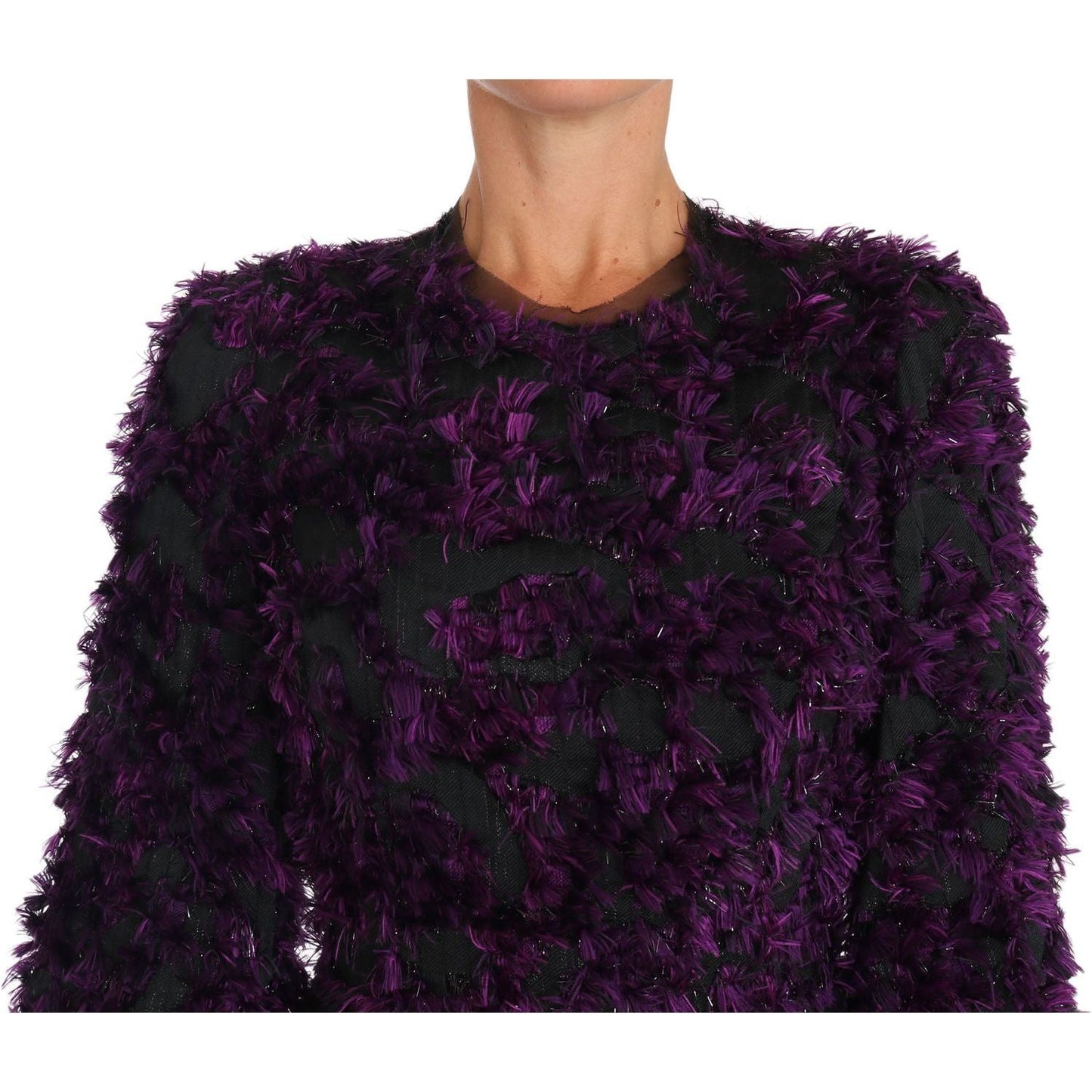 Dolce & Gabbana Elegant Fringe Sheath Dress in Purple & Black purple-fringe-midi-sheath-dress
