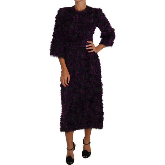 Dolce & Gabbana Elegant Fringe Sheath Dress in Purple & Black purple-fringe-midi-sheath-dress 635373-purple-fringe-midi-sheath-dress.jpg