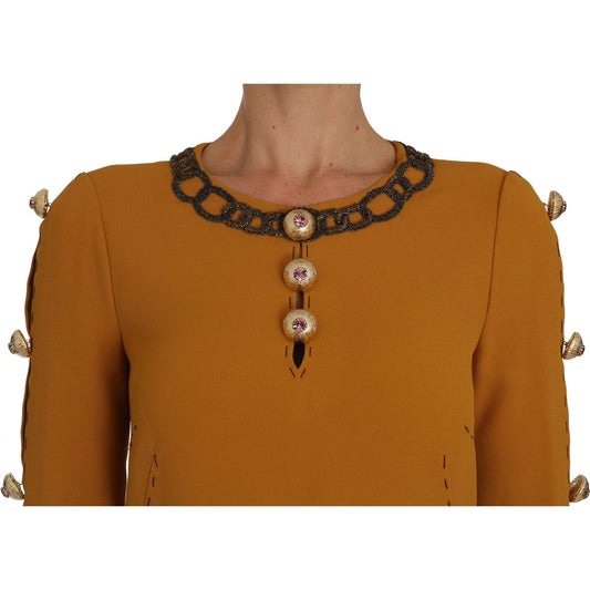 Dolce & Gabbana Crystal Embellished Mini Dress - Luxe Charm brown-mini-crystal-embellished-dress