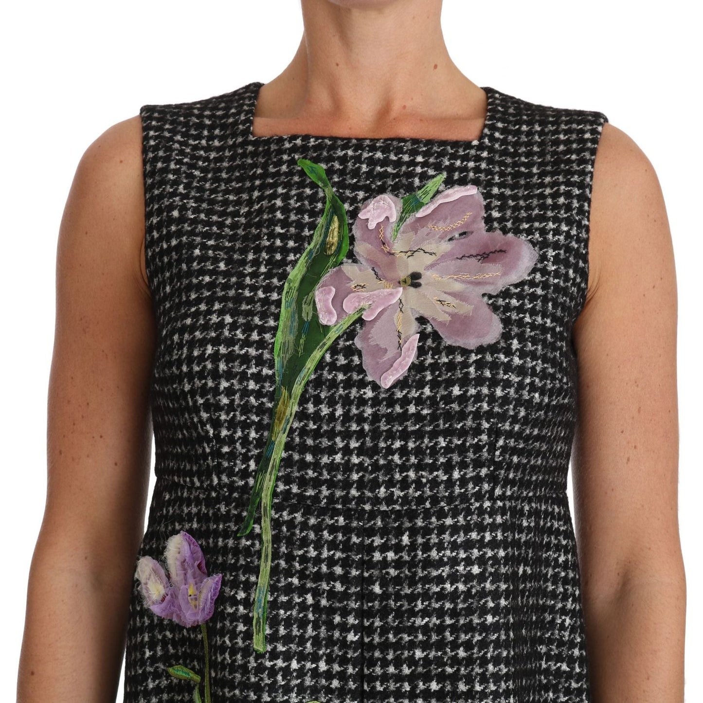 Dolce & Gabbana Elegant Gray Mini A-Line Dress with Purple Tulip gray-tulip-embroidered-a-line-shift-dress
