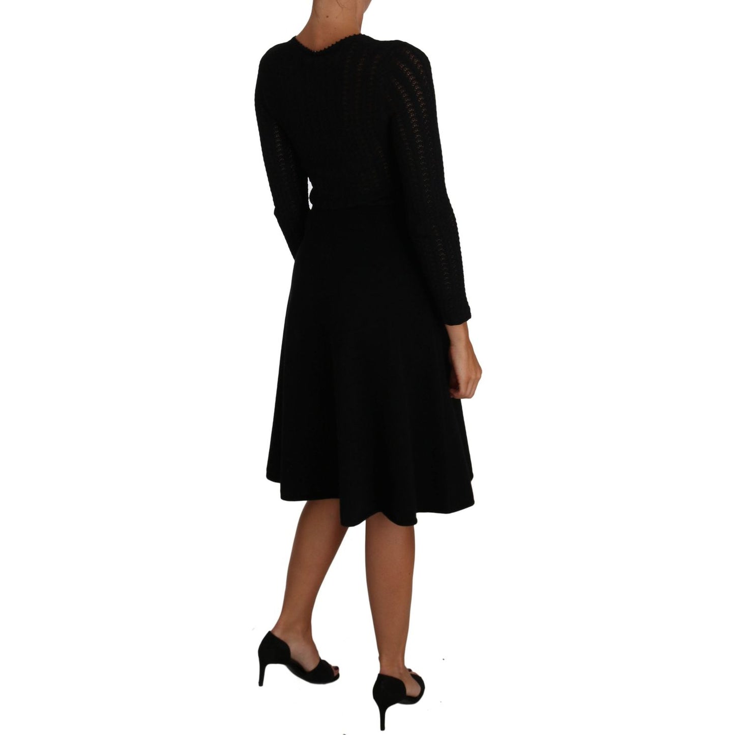 Dolce & Gabbana Elegant Black Knitted Sheath Dress black-knitted-wool-sheath-long-sleeves-dress