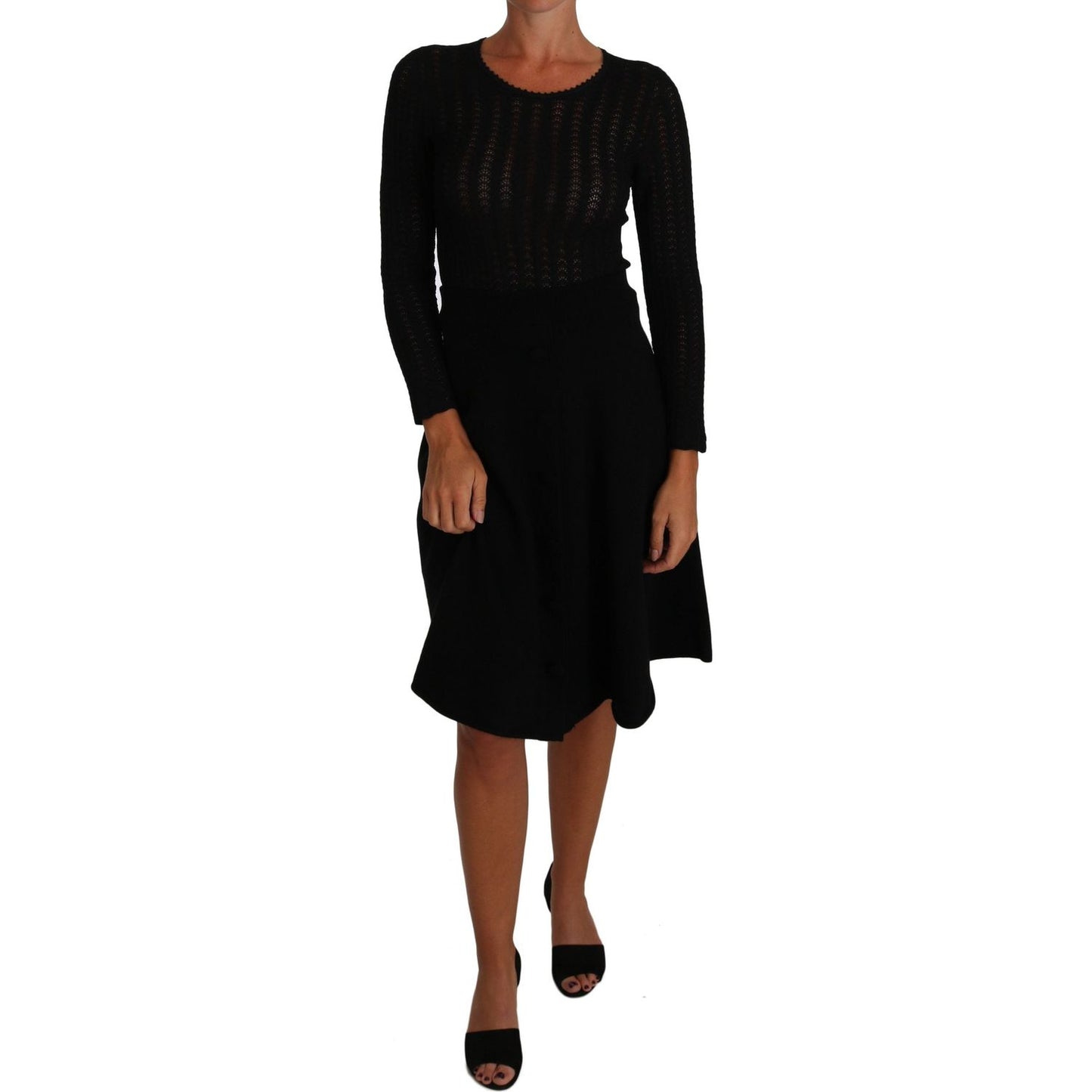 Dolce & Gabbana Elegant Black Knitted Sheath Dress black-knitted-wool-sheath-long-sleeves-dress 637841-black-knitted-wool-sheath-long-sleeves-dress.jpg