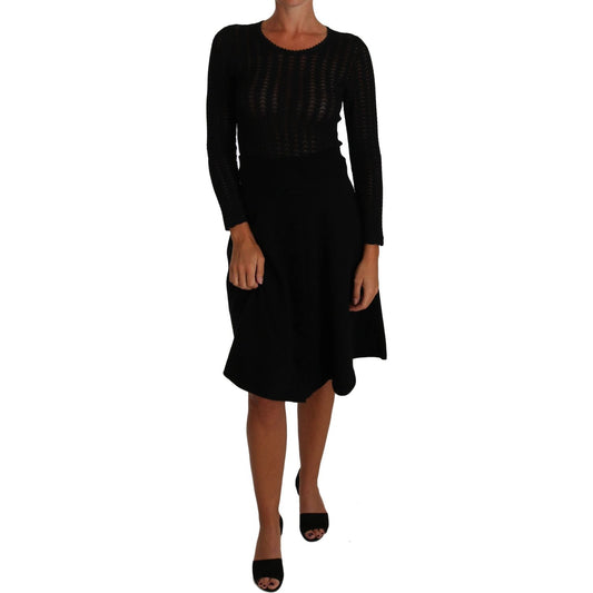 Dolce & Gabbana Elegant Black Knitted Sheath Dress black-knitted-wool-sheath-long-sleeves-dress