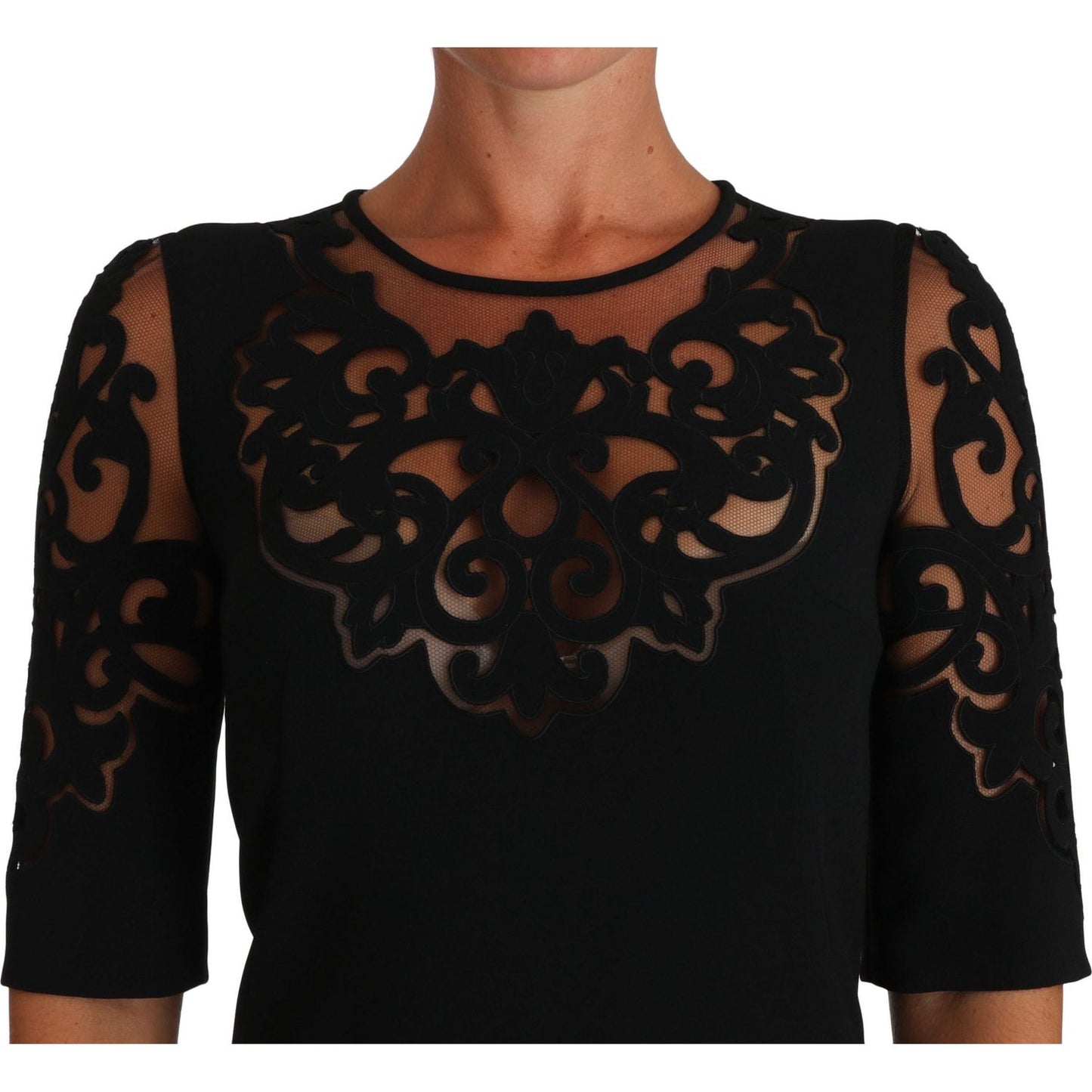 Dolce & Gabbana Elegant Black Cut-Out Detail Dress black-floral-cut-out-pattern-coctail-dress 637879-black-floral-cut-out-pattern-coctail-dress-2.jpg