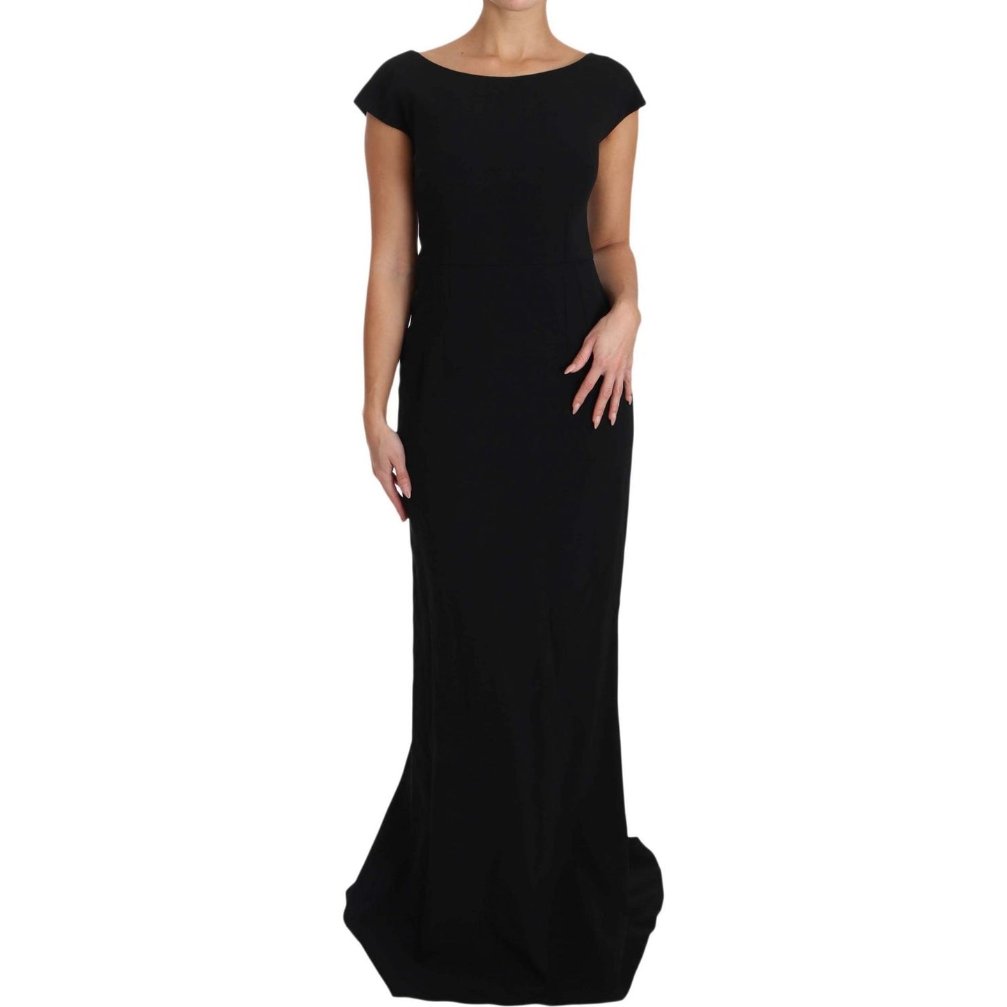 Dolce & Gabbana Elegant Black Maxi Sheath Dress black-stretch-fit-flare-gown-maxi 640030-black-stretch-fit-flare-gown-maxi-2.jpg