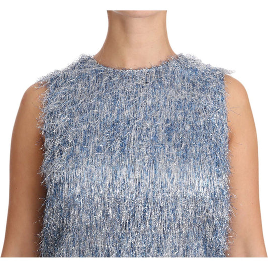 Dolce & Gabbana Elegant Light Blue Fringe Shift Dress light-blue-fringe-shift-gown-dress