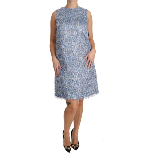 Dolce & Gabbana Elegant Light Blue Fringe Shift Dress light-blue-fringe-shift-gown-dress