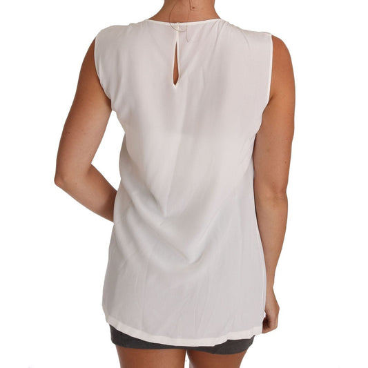 Dolce & Gabbana Elegant White Silk Sleeveless Top with Lace Detail white-silk-i-love-italy-cami-t-shirt