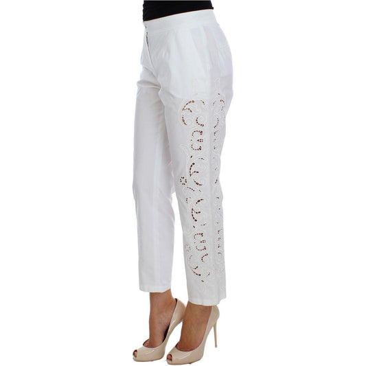 Dolce & Gabbana Elegant White Floral Cutout Dress Pants white-floral-cutout-dress-sicily-pants 64825-white-floral-cutout-dress-sicily-pants-1.jpg