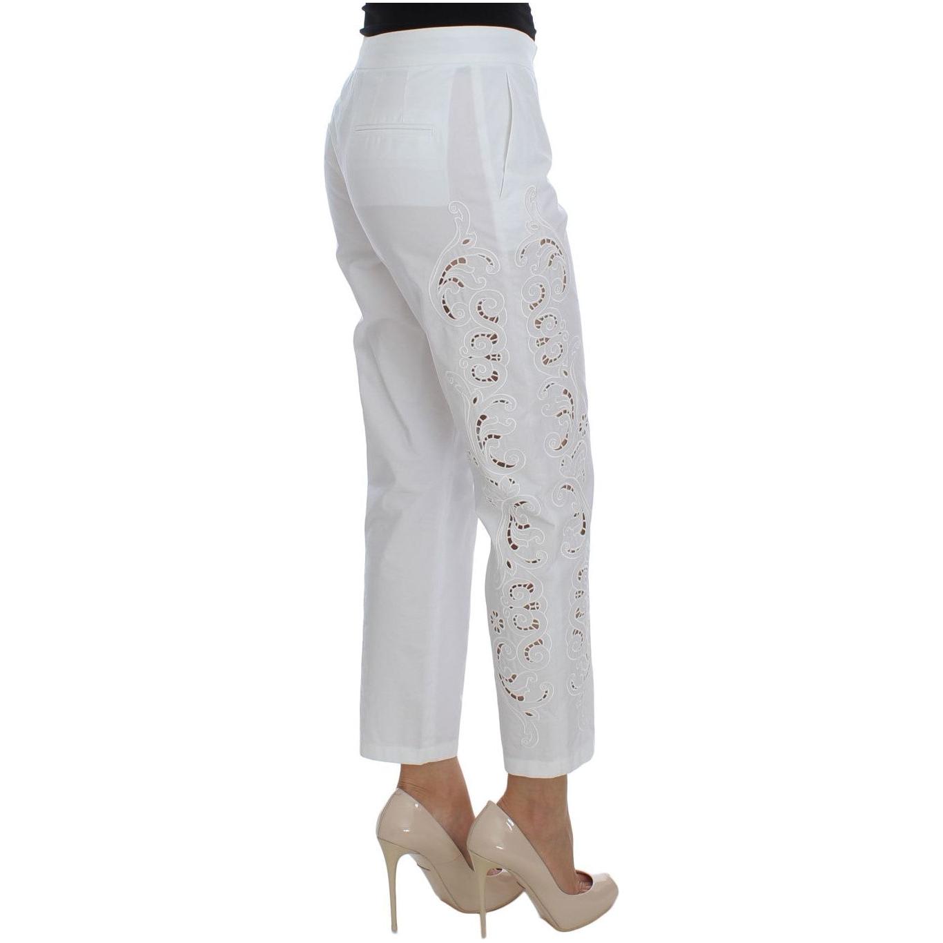Dolce & Gabbana Elegant White Floral Cutout Dress Pants white-floral-cutout-dress-sicily-pants