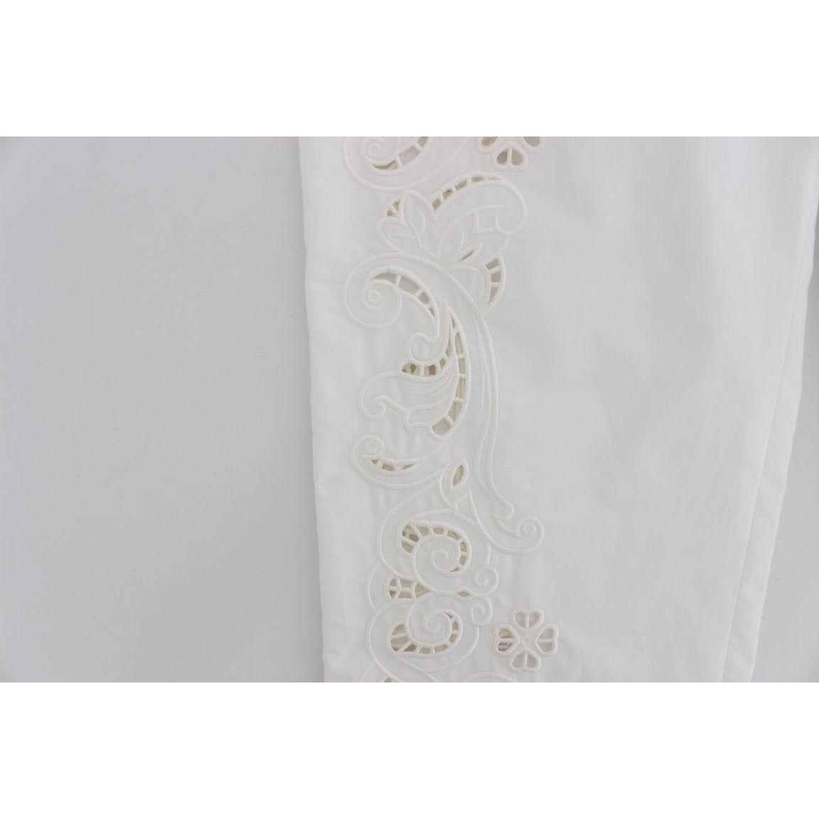 Dolce & Gabbana Elegant White Floral Cutout Dress Pants white-floral-cutout-dress-sicily-pants
