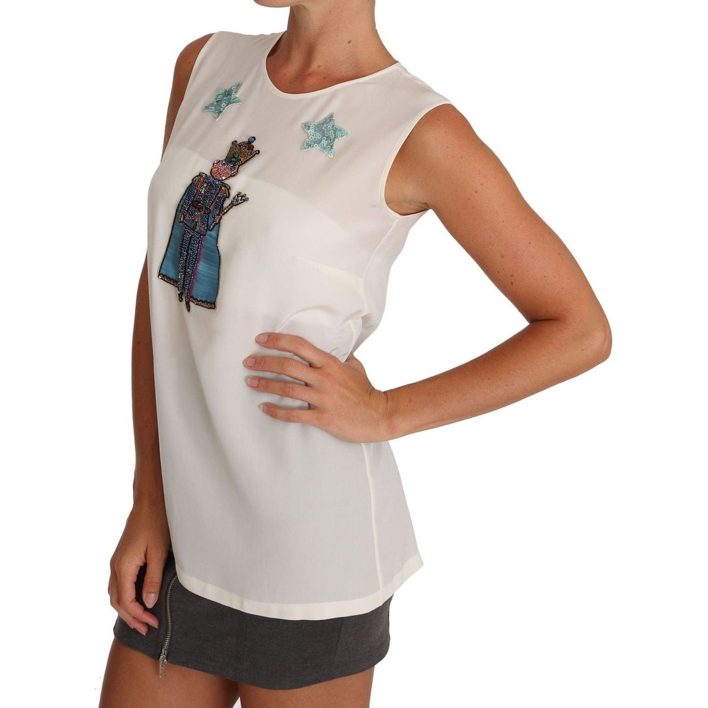 Dolce & Gabbana Enchanted Sequined Silk Sleeveless Top white-silk-crystal-sequined-fairy-t-shirt
