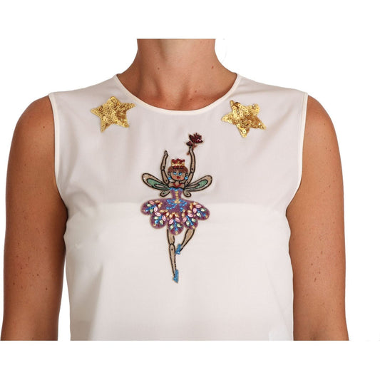 Dolce & Gabbana Enchanted Crystal-Embellished Silk Blouse white-silk-embellished-crystal-sequin-fairy-top
