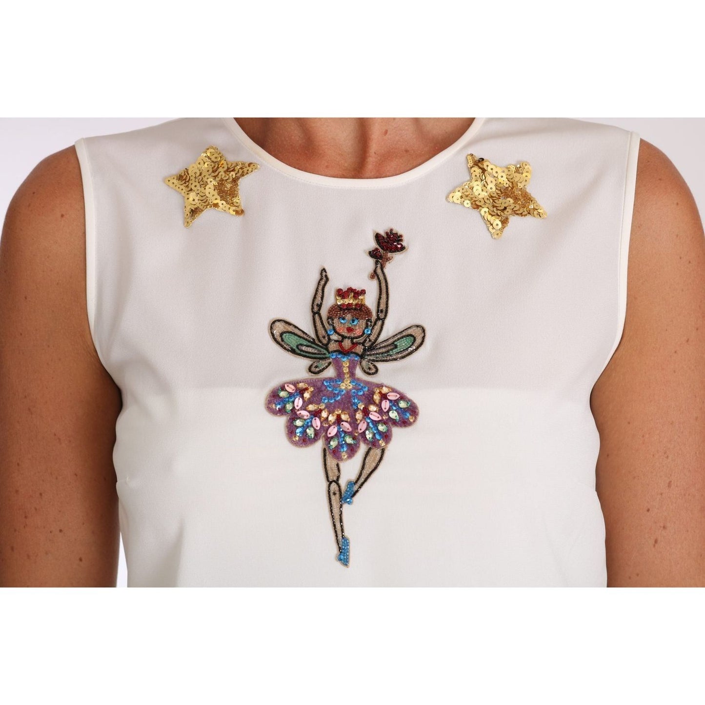 Dolce & Gabbana Enchanted Crystal-Embellished Silk Blouse white-silk-embellished-crystal-sequin-fairy-top