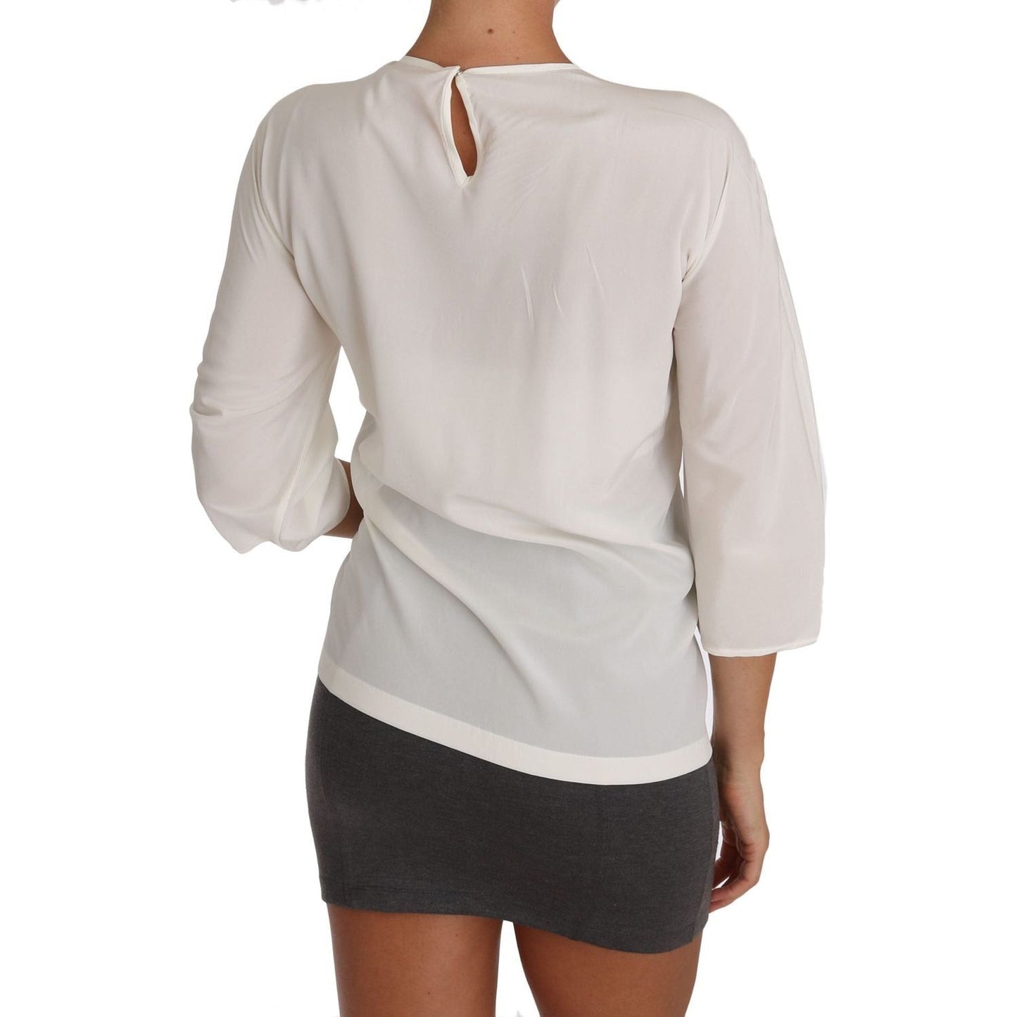Dolce & Gabbana Chic Figure Family Applique Silk Top white-silk-dgfamily-blouse-t-shirt