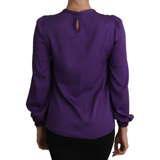 Dolce & Gabbana Enchanted Purple Silk Crystal Blouse purple-blouse-prince-fairy-tale-embellished-top