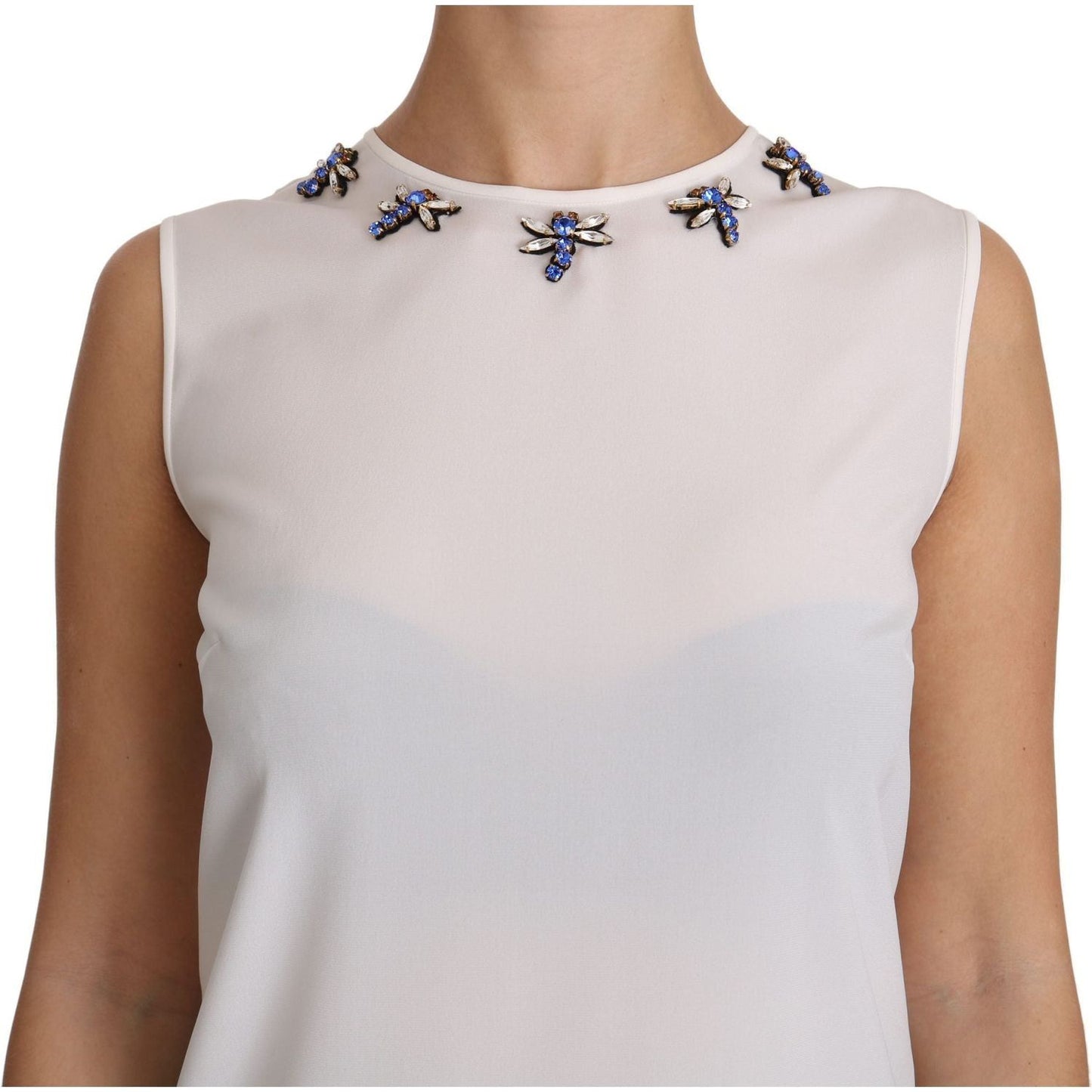 Dolce & Gabbana Fairy Tale Crystal-Embellished Silk Blouse white-silk-embellished-crystal-dragonfly-top