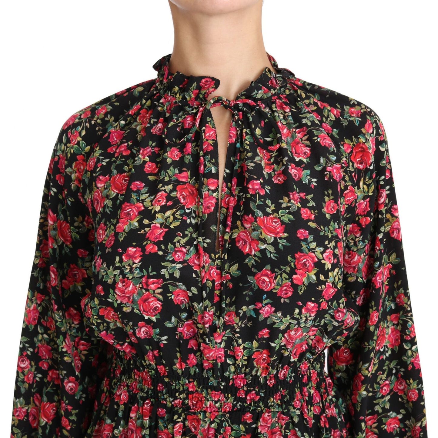 Dolce & Gabbana Elegant Black Floral Silk Shirt black-rose-print-floral-shirt-top-blouse