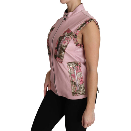 Dolce & Gabbana Stunning Pink Sleeveless Leather Vest Coats & Jackets pink-zippered-lamb-sleeveless-vest-leather-jacket 652823-pink-zippered-lamb-sleeveless-vest-leather-jacket-1.jpg