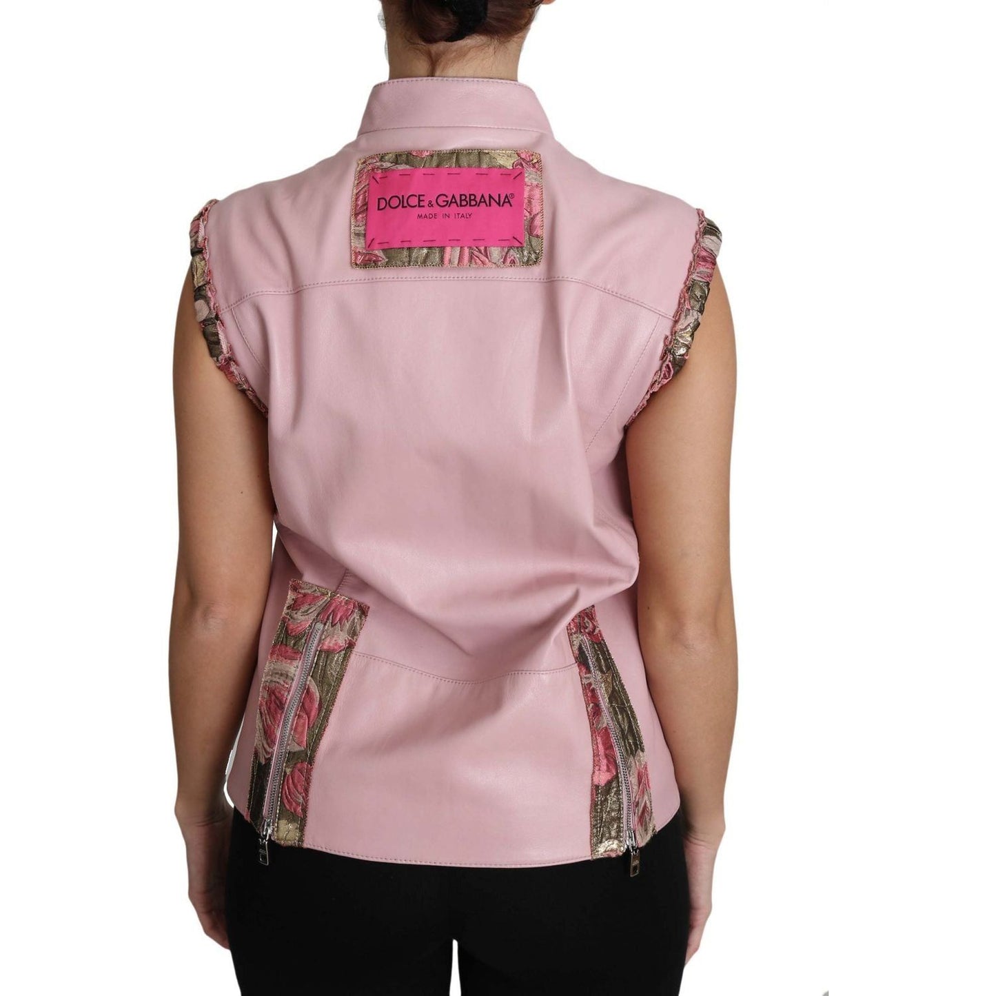Dolce & Gabbana Stunning Pink Sleeveless Leather Vest Coats & Jackets pink-zippered-lamb-sleeveless-vest-leather-jacket