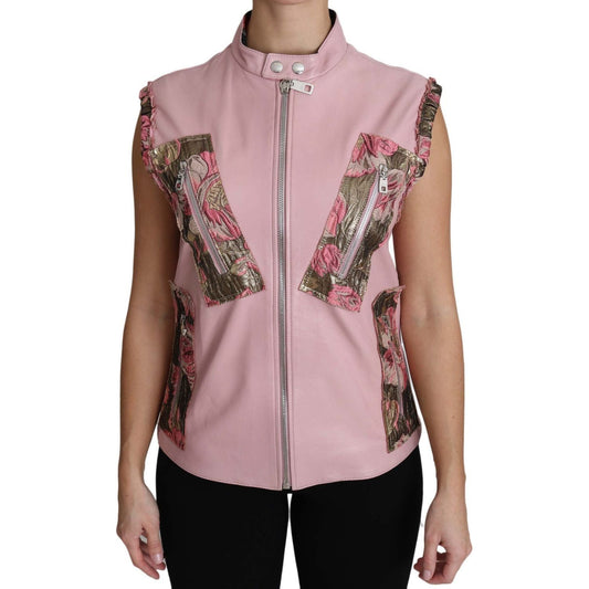 Dolce & Gabbana Stunning Pink Sleeveless Leather Vest pink-zippered-lamb-sleeveless-vest-leather-jacket Coats & Jackets 652823-pink-zippered-lamb-sleeveless-vest-leather-jacket.jpg