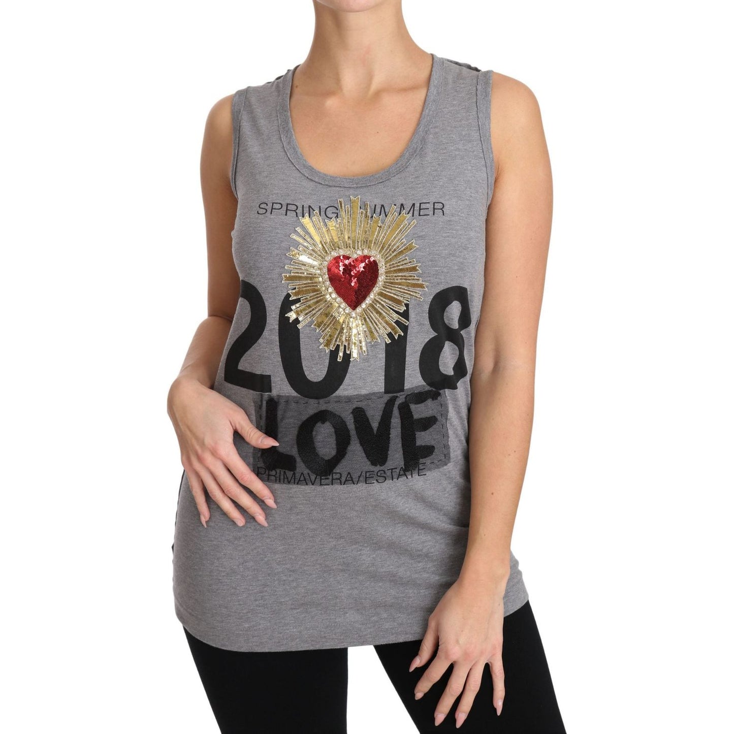 Dolce & Gabbana Sequined Heart Tank Top in Gray gray-tank-top-crystal-sequined-heart-t-shirt