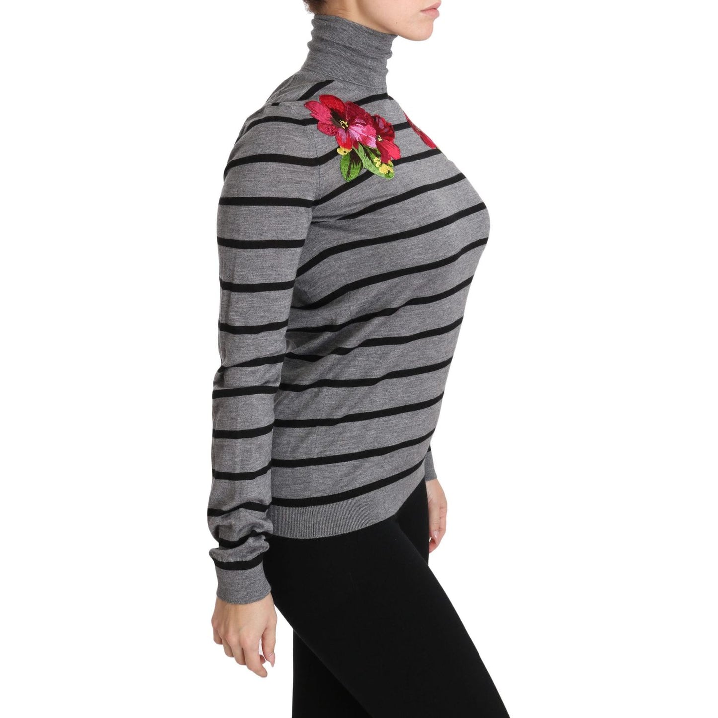 Dolce & Gabbana Elegant Embroidered Cashmere-Silk Sweater gray-cashmere-silk-turtleneck-sweater