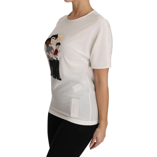 Dolce & Gabbana Elegant Silk Crewneck Blouse with Applique white-silk-stretch-dgfamily-t-shirt