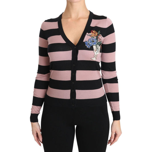 Dolce & Gabbana Elegant Floral Embroidered Cashmere Cardigan pink-floral-cashmere-cardigan-sweater