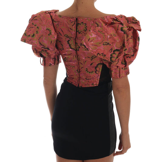 Dolce & Gabbana Ethereal Puff Sleeve Cropped Top pink-puff-sleeve-brocade-cropped-top