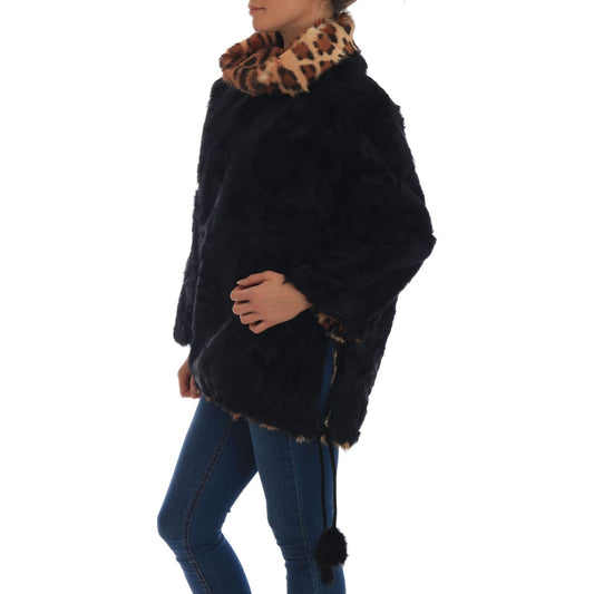 Dolce & Gabbana Elegant Black Lamb Fur Short Coat black-lamb-leopard-print-fur-coat-jacket
