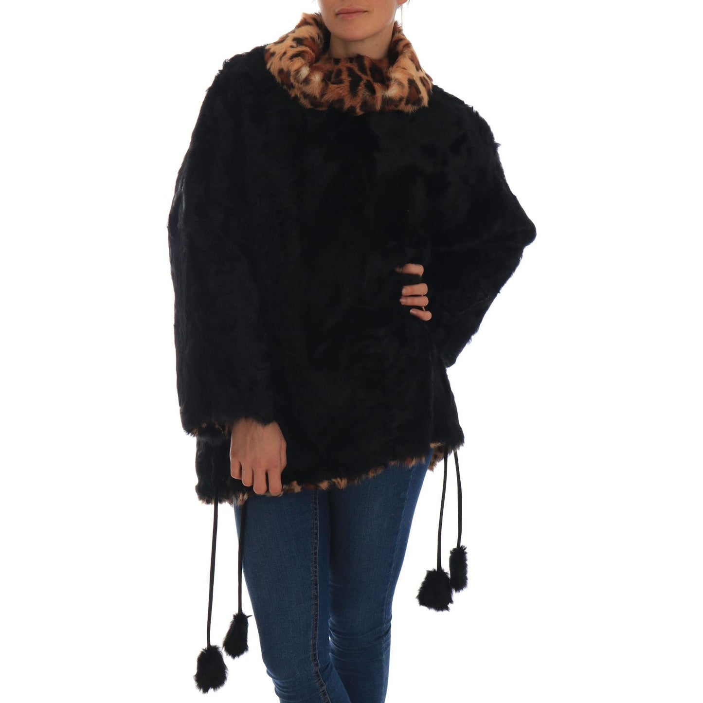 Dolce & Gabbana Elegant Black Lamb Fur Short Coat black-lamb-leopard-print-fur-coat-jacket 654682-black-lamb-leopard-print-fur-coat-jacket-5.jpg